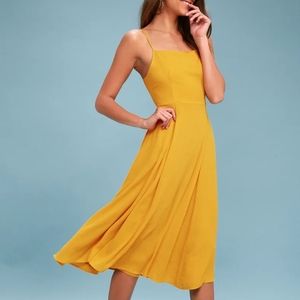 Lulu's Going Coastal Mustard Yellow Midi Dress - Medium